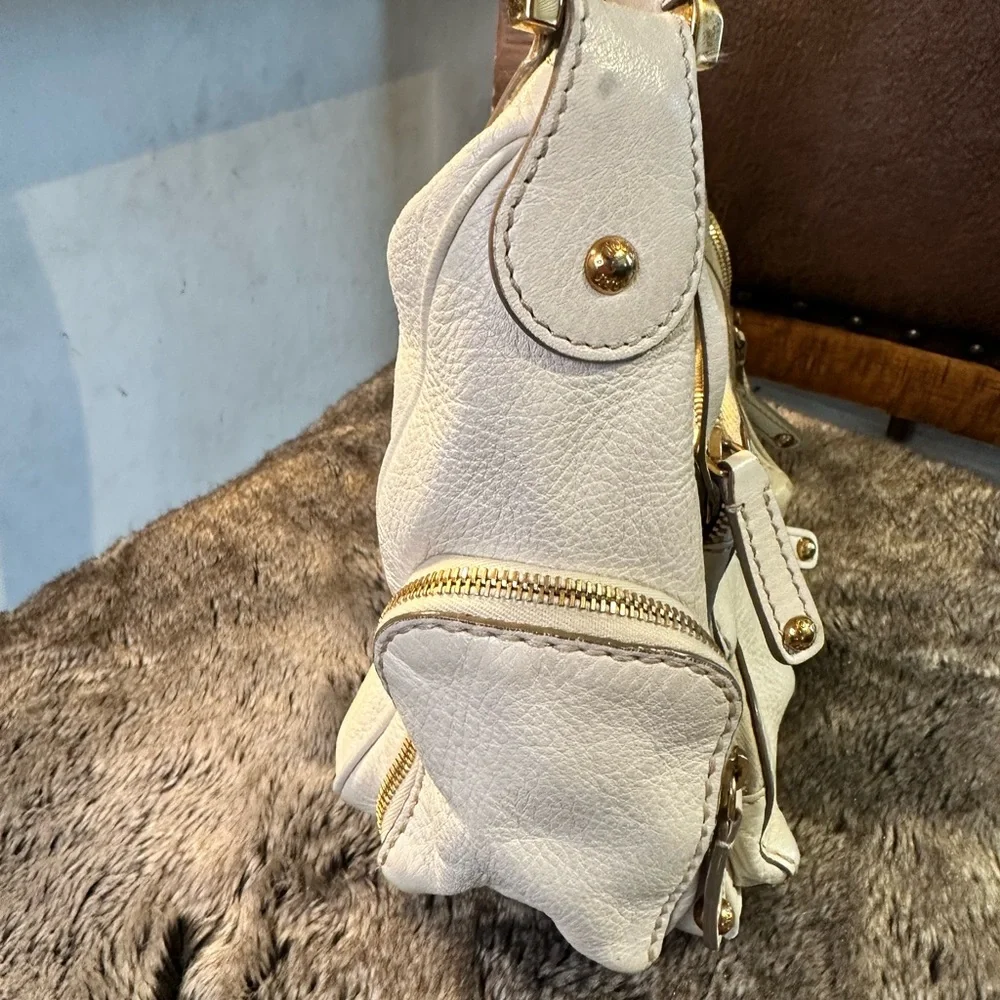 TOD’S Authentic Leather Cream/White Zippered Pockets Designer Satchel Bag